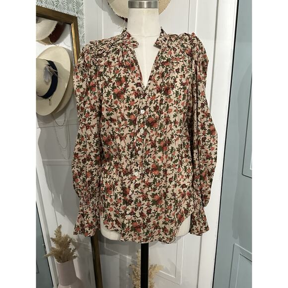 Free People Top Meant To Be Floral Cotton Blouse Long Sleeve Size XS - Picture 6 of 12